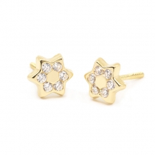Pendientes Eles niña estrella 6 puntas 6 mm 6 circonitas Oro amarillo18K Pendientes- Eles- niña- estrella-circonitas- Oro- amrillo-18K
