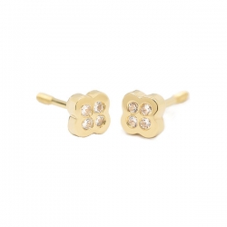 Pendientes- Eles- bebé-cuatrébol- circonitas -Oro- amarillo- 18K