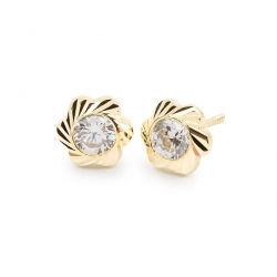 Pendientes- Eles- niña-margarita- circonita- Oro- amarillo- 18K