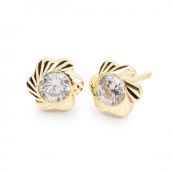 Pendientes- Eles- niña-margarita- circonita- Oro- amarillo- 18K