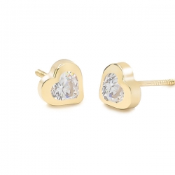 Pendientes-Eles-niña-corazón 4mm-circonita-Oro amarillo-18K