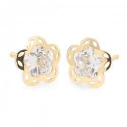 Pendientes Eles mujer Margarita doble 5 pétalos 7.5mm circonita Oro amarillo 18K