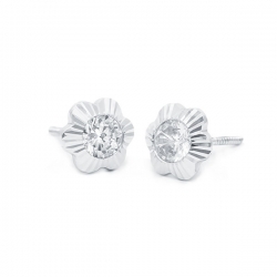 Pendientes- Eles- niña-margarita- circonita- Oro-blanco- 18K