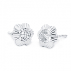 Pendientes- Eles- niña-margarita- circonita- Oro-blanco- 18K