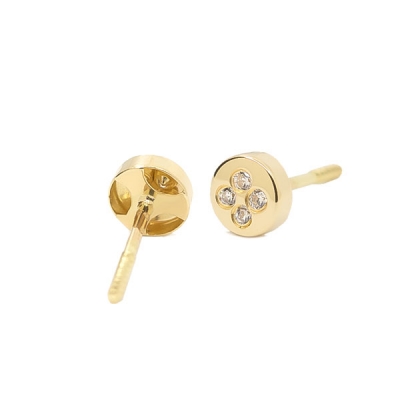 Pendientes- Eles- bebé-redondo- circonita- Oro- amarillo- 18K