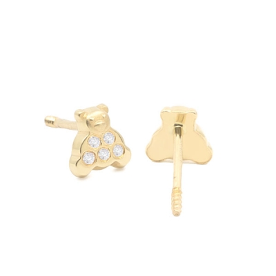 Pendientes- Eles- bebé-osito- circonitas- Oro- amarillo- 18K