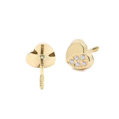 Pendientes- Eles- niña- corazón-circonitas- Oro- amarillo-18K
