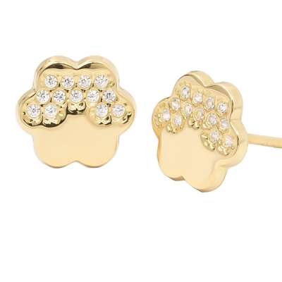 Pendientes Eles- mujer-margarita- 5 petalos- circonitas- Oro- amarillo- 18K