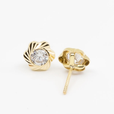 Pendientes- Eles- niña-margarita- circonita- Oro- amarillo- 18K