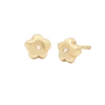 Pendientes- Eles- niña-margarita- circonita- Oro- amarillo- 18K