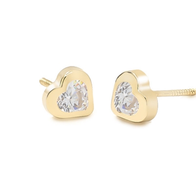 Pendientes-Eles-niña-corazón 4mm-circonita-Oro amarillo-18K