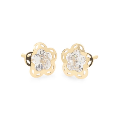 Pendientes Eles niña Margarita doble 5 pétalos 6mm circonita Oro amarillo 18K
