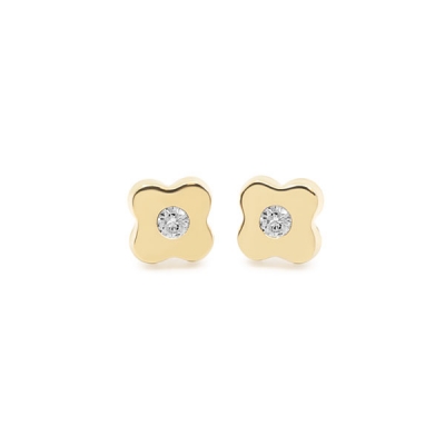 Pendientes-Eles-bebé-cuatrébol-circonita-Oro-amarillo-18K