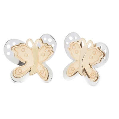 Pendientes- Eles- niña- mariposa-lisa-bicolor- Oro-18K