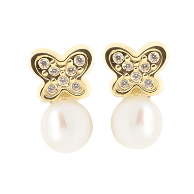 Pendientes-Eles-niña-mariposa-circonitas-perla-Oro-amarillo-18K