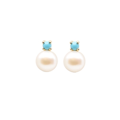 Pendientes-Eles- bebé- tuyyo-perla-turquesa- Oro- amarillo-18K