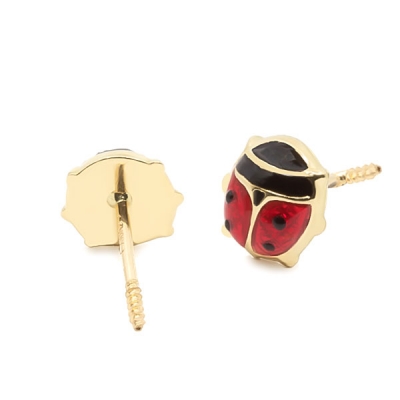 Pendientes- Eles- niña- mariquita-esmalte- Oro- amarillo-18K