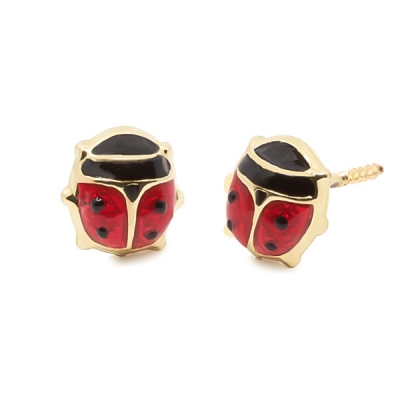Pendientes- Eles- niña- mariquita-esmalte- Oro- amarillo-18K